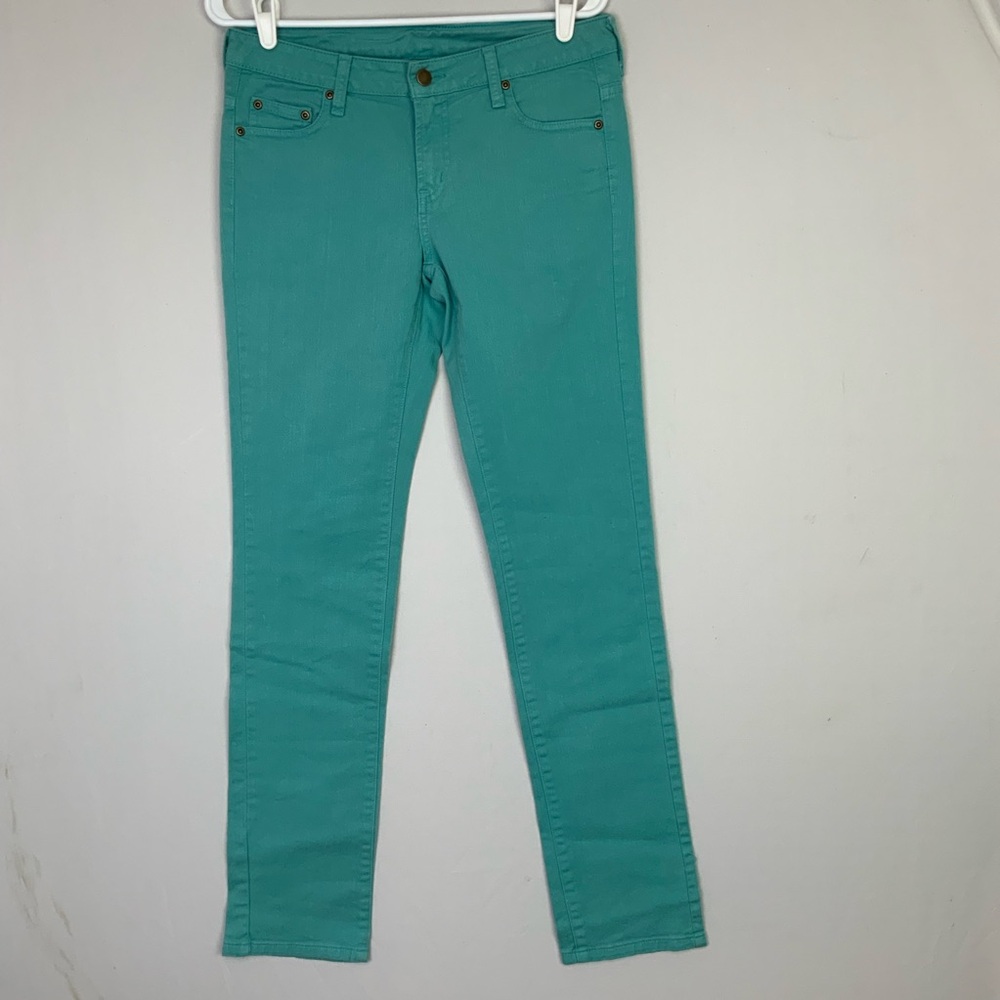 Garnet Hill Sz 2 Slim Stretch Straight Aqua Blue Denim Jeans Flawless